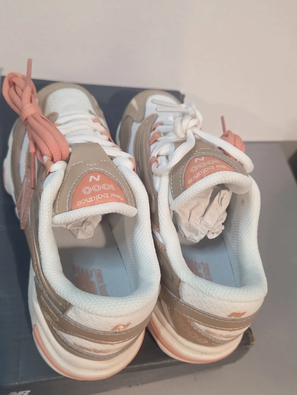 New Balance Kids 1000 Sneakers in White and Peach.